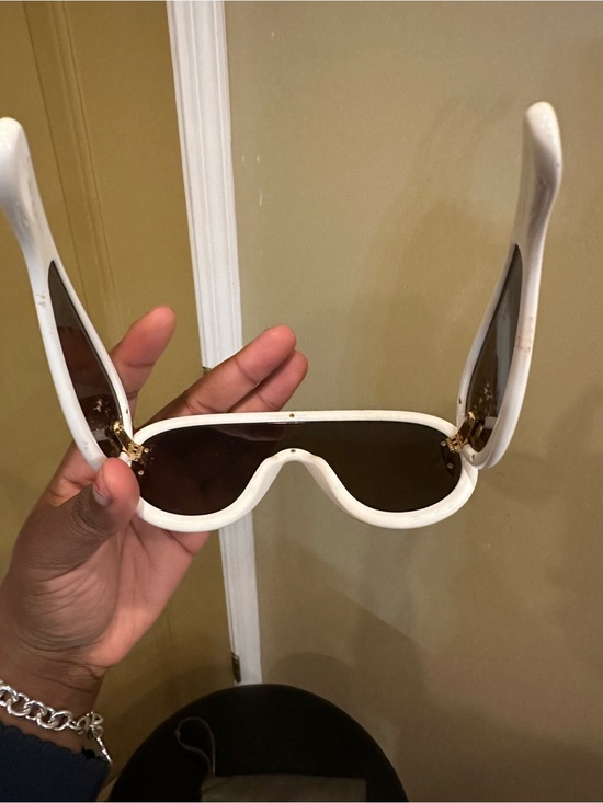 Loewe White Sculptural Sunglasses with Brown Lenses and Gold Logo main image 5